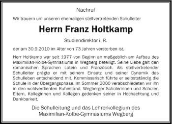 Traueranzeige von Herrn Franz Holtkamp von Rheinische Post