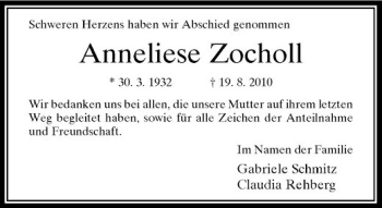 Traueranzeige von Anneliese Zocholl von Rheinische Post