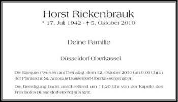 Traueranzeige von Horst Riekenbrauk von Rheinische Post