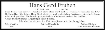 Traueranzeige von Hans Gerd Fruhen von Rheinische Post