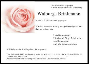 Traueranzeige von Walburga Brinkmann von Rheinische Post