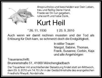 Traueranzeige von Kurt Heil von Rheinische Post