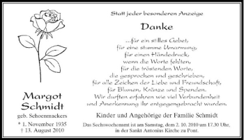 Traueranzeige von Margot Schmidt von Rheinische Post