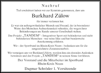 Traueranzeige von Burkhard Zülow von Rheinische Post