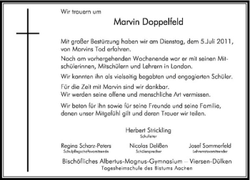 Traueranzeige von Marvin Doppelfeld von Rheinische Post