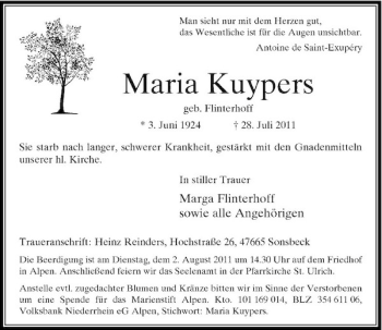 Traueranzeige von Maria Kuypers von Rheinische Post