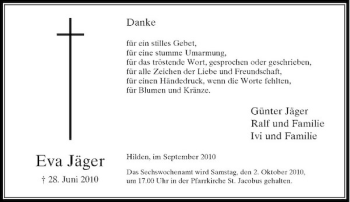 Traueranzeige von Eva Jäger von Rheinische Post