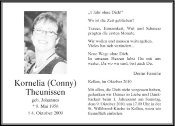 Traueranzeige von Kornelia (Conny) Theunissen von Rheinische Post