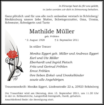 Traueranzeige von Mathilde Müller von Rheinische Post