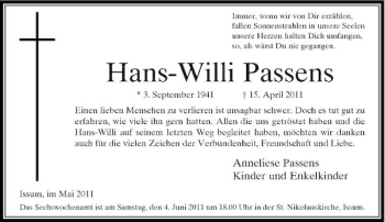 Traueranzeige von Hans-Willi Passens von Rheinische Post