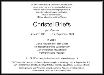 Traueranzeige von Christel Briefs von Rheinische Post