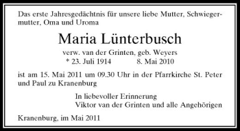 Traueranzeige von Maria Lünterbusch von Rheinische Post