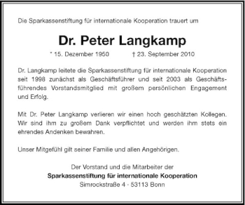 Traueranzeige von Dr. Peter Langkamp von Rheinische Post