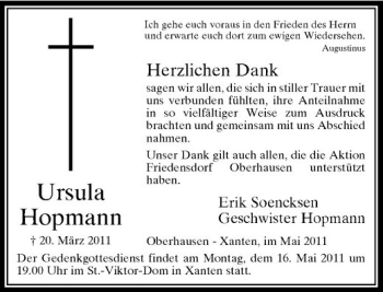 Traueranzeige von Ursula Hopmann von Rheinische Post