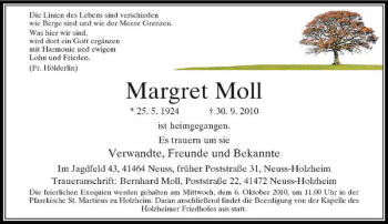 Traueranzeige von Margret Moll von Rheinische Post
