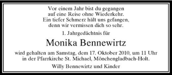 Traueranzeige von Monika Bennewirtz von Rheinische Post