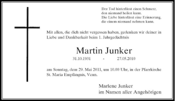 Traueranzeige von Martin Junker von Rheinische Post