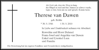 Traueranzeige von von Dawen von Rheinische Post