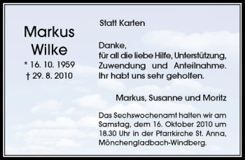 Traueranzeige von Markus Wilke von Rheinische Post