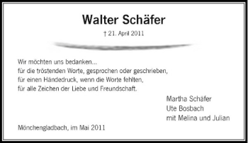 Traueranzeige von Walter Schäfer von Rheinische Post