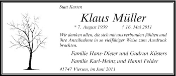Traueranzeige von Klaus Müller von Rheinische Post
