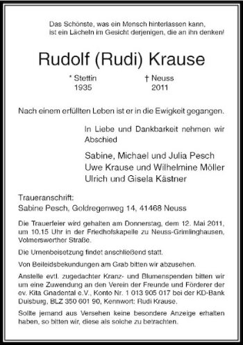 Traueranzeige von Rudolf Krause von Rheinische Post