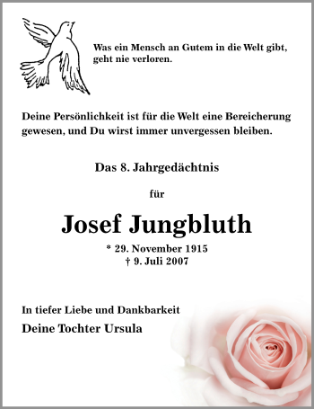 Traueranzeige von Josef Jungbluth von Rheinische Post