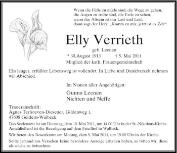 Traueranzeige von Elly Verrieth von Rheinische Post