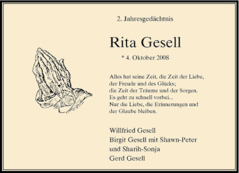 Traueranzeige von Rita Gesell von Rheinische Post