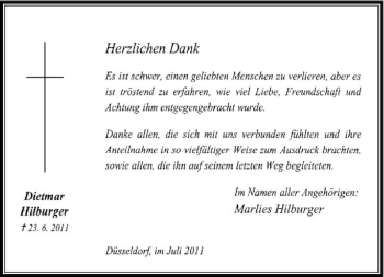 Traueranzeige von Dietmar Hilburger von Rheinische Post