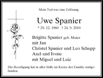 Traueranzeige von Uwe Spanier von Rheinische Post