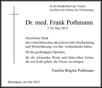 Traueranzeige von Frank Pothmann von Rheinische Post