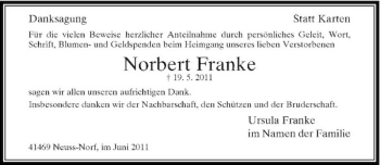 Traueranzeige von Norbert Franke von Rheinische Post