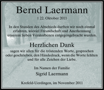 Traueranzeige von Bernd Laermann von Rheinische Post