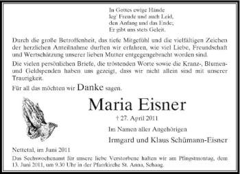 Traueranzeige von Maria Eisner von Rheinische Post