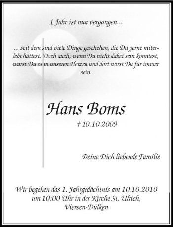 Traueranzeige von Hans Boms von Rheinische Post