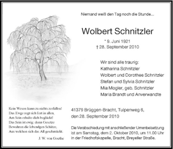 Traueranzeige von Wolbert Schnitzler von Rheinische Post