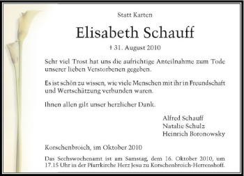 Traueranzeige von Elisabeth Schauff von Rheinische Post