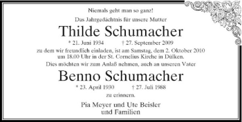 Traueranzeige von Thilde Schumacher von Rheinische Post