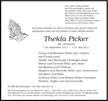 Traueranzeige von Thekla Picker von Rheinische Post