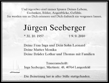 Traueranzeige von Jürgen Seeberger von Rheinische Post
