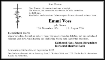 Traueranzeige von Emmi Voss von Rheinische Post