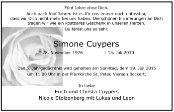 Traueranzeige von Simone Cuypers von Rheinische Post