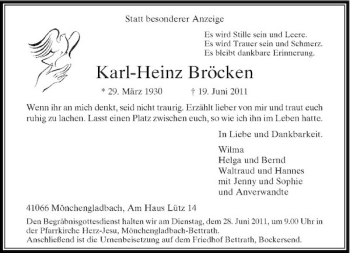 Traueranzeige von Karl-Heinz Bröcken von Rheinische Post