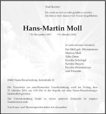 Traueranzeige von Hans-Martin Moll von Rheinische Post
