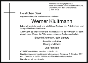 Traueranzeige von Kluitmann Werner von Rheinische Post