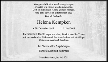 Traueranzeige von Helena Kempken von Rheinische Post