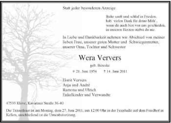 Traueranzeige von Wera Ververs von Rheinische Post