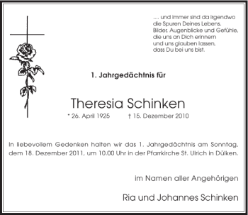 Traueranzeige von Theresia Schinken von Rheinische Post