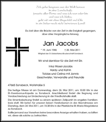 Traueranzeige von Jan Jacobs von Rheinische Post